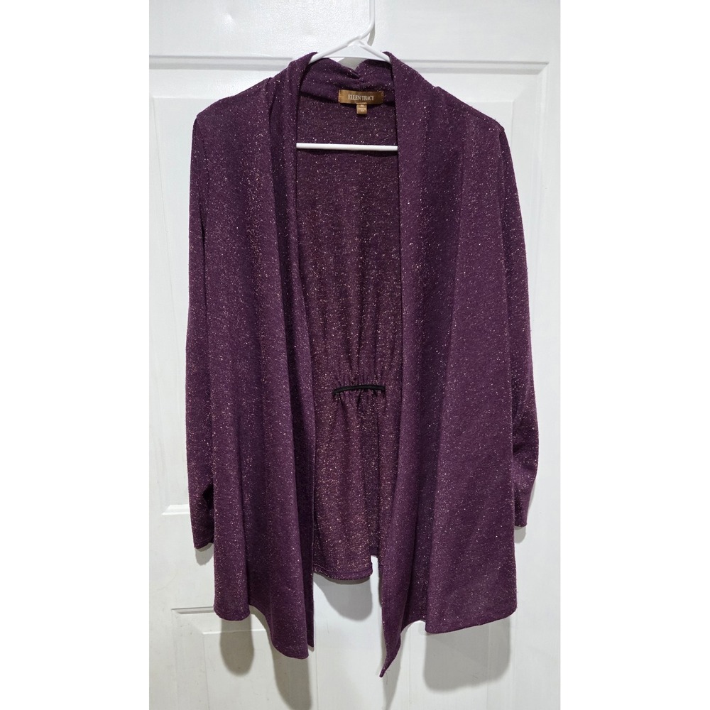 Ellen Tracy Purple W/ Gold Sparkles Open Cardigan Women M